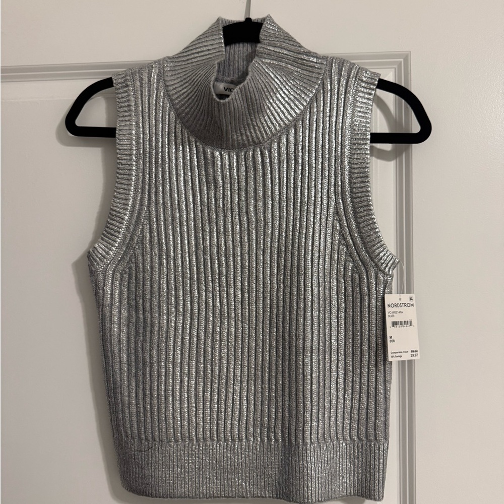 Nordstrom Metallic Silver Cowl Neck Sweater
